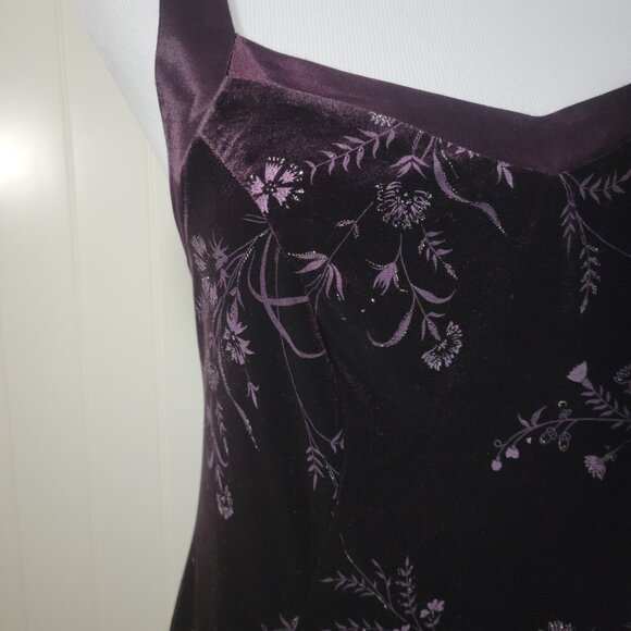 Vtg Y2k Whimsigoth Metallic Floral Velvet Halter Maxi Dress Plum CDC 8 - Picture 3 of 16